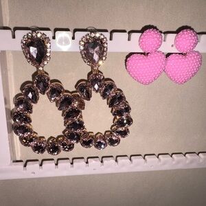Fashion Nova Pink and Silver Heart Earrings Set
